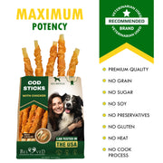 Cod Sticks Dog Treats Chicken Wrapped - All Natural Rawhide - Free & Grain Free Long Lasting Chews for Large & Small Dogs - Support Healthy Teeth & Skin Coat