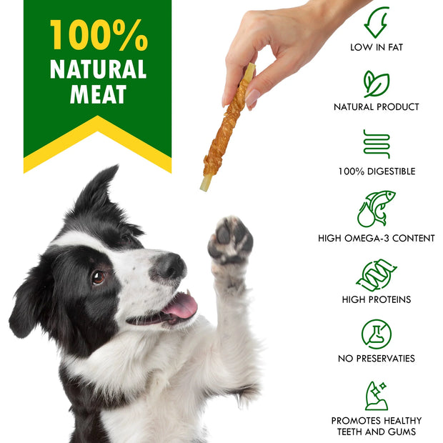 Cod Sticks Dog Treats Chicken Wrapped - All Natural Rawhide - Free & Grain Free Long Lasting Chews for Large & Small Dogs - Support Healthy Teeth & Skin Coat