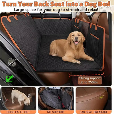 Hard Bottom Dog Car Seat Cover Waterproof Dog Car Seat Covers with Mesh Window, Scratch Prevent Antinslip Dog Car Hammock