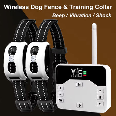 2 in 1 Wireless Electronic Dog Fence System & Remote Training Collar Beep Shock Vibration and Pet Containment for All Size Puppy