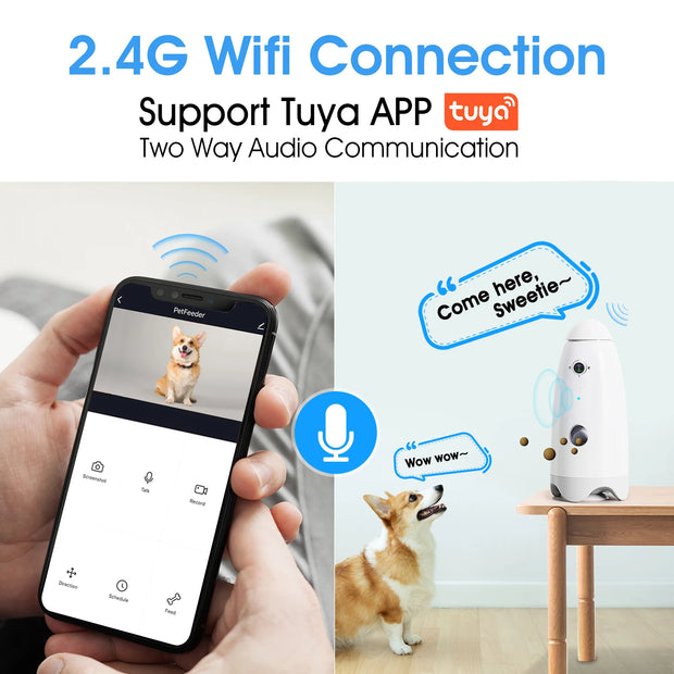 Smart 1080P Small Dog Camera with Treat Dispenser 180°View Pet Treat Tossing Dog Camera with Phone App 2 Way Audio Android & Ios