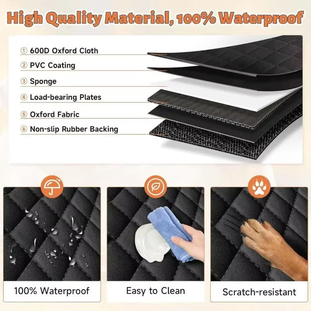 Hard Bottom Dog Car Seat Cover Waterproof Dog Car Seat Covers with Mesh Window, Scratch Prevent Antinslip Dog Car Hammock